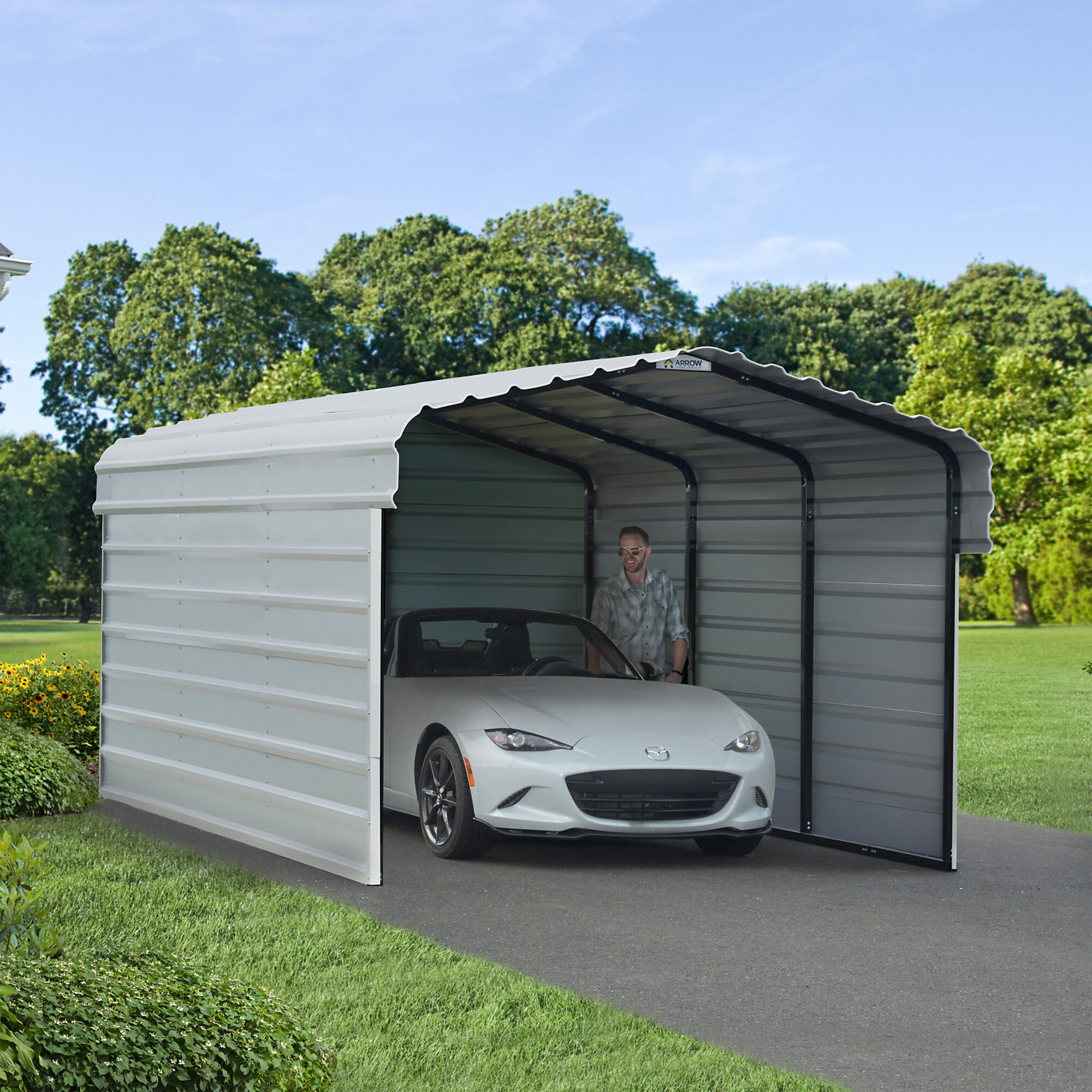 Arrow, Arrow 10x15x7 3 Sided Carport, Width 120 in, Height 38.4 in, Cover Material Steel, Model# CPH101507ECL3